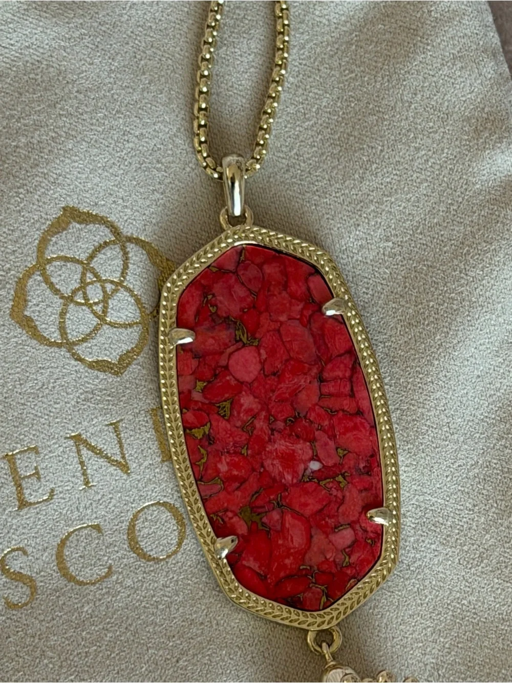 Kendra Scott Rayne Gold Long Tassel Necklace – Red/Coral Composite Stone